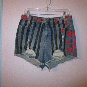 Birds Of Prey HARLEY QUINN Jean Size 5 Fits 7 SHORTS Stars BAGGY Wide Leg HIGH